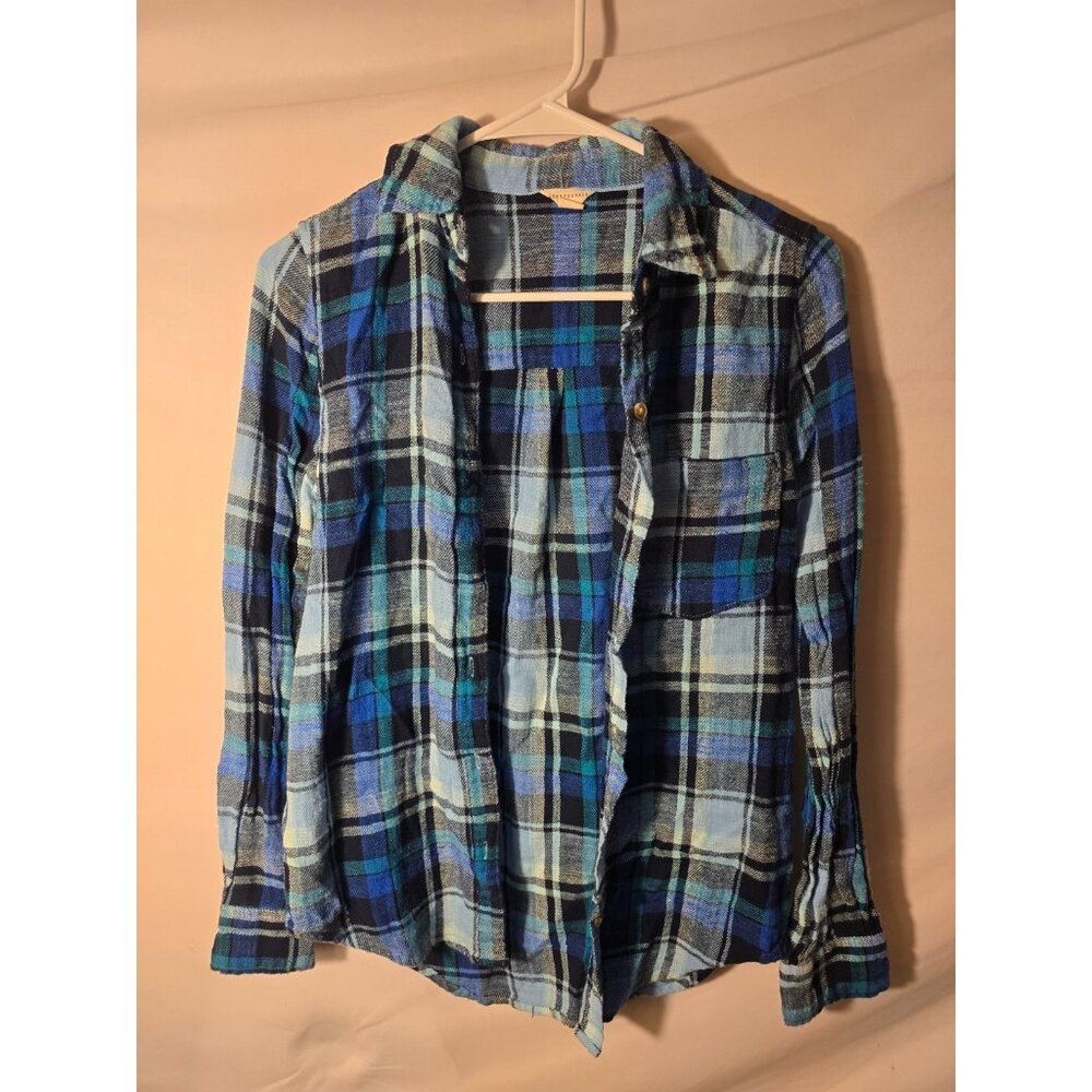 Aeropostale Soft Grunge Womenβs Small S Western Indie Blue Plaid Flannel Shirt